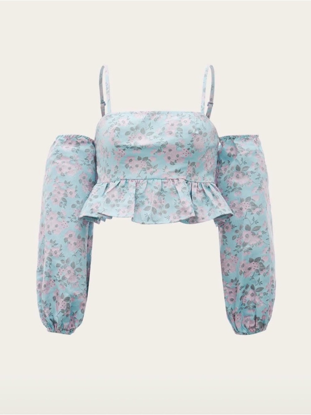Light Blue Floral Off-Shoulder Peplum Crop Top